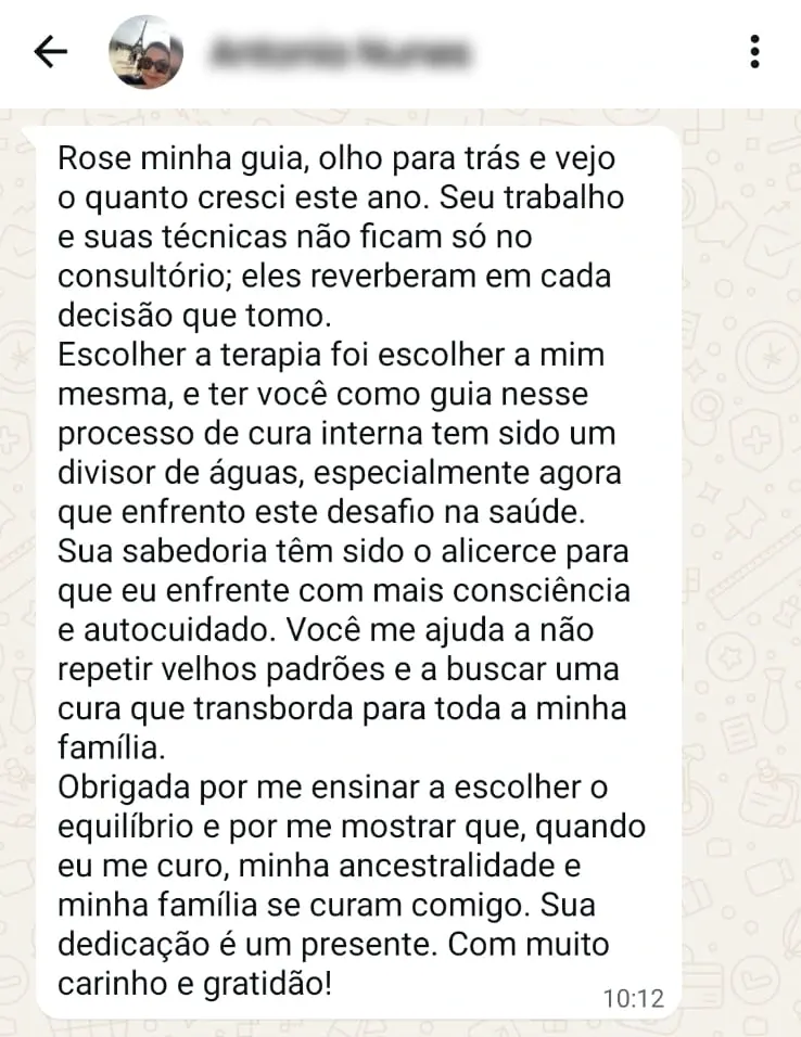 Depoimento de cliente em mensagem de WhatsApp sobre a terapia com Rosemari Johan (3 de 6)